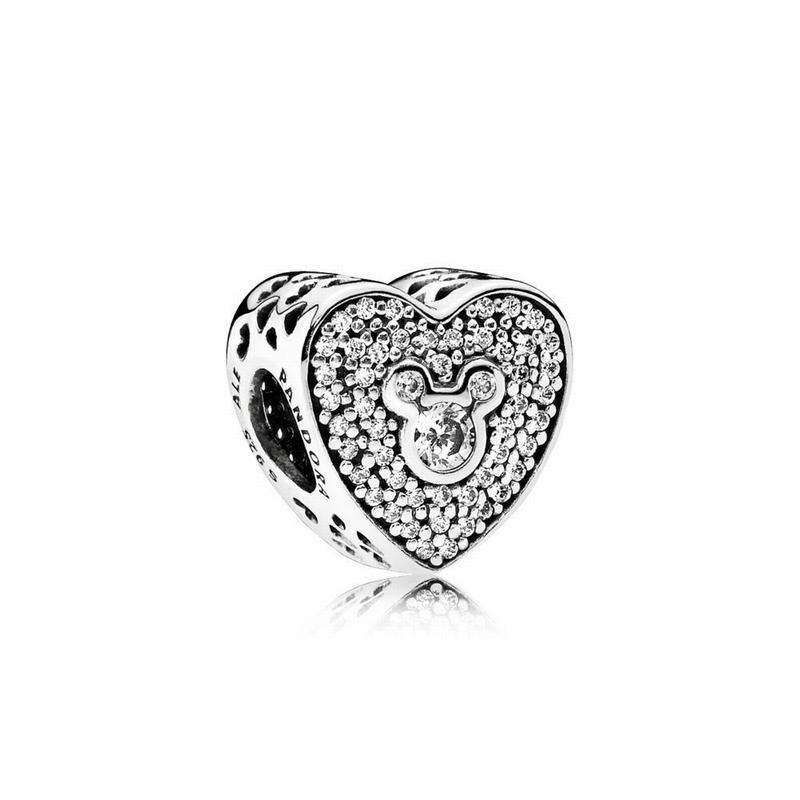 Pandora Disney Mickey & Minnie Sparkling Heart Charm Online NZ, Sterling Silver (967835-QVH)